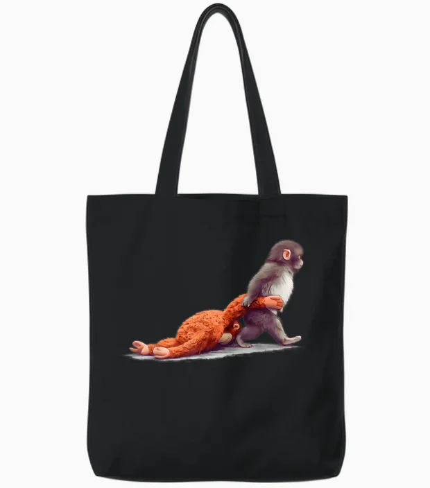 Monkey Punch Baby Graphic Little Punch Big Love Tote Bags in Black