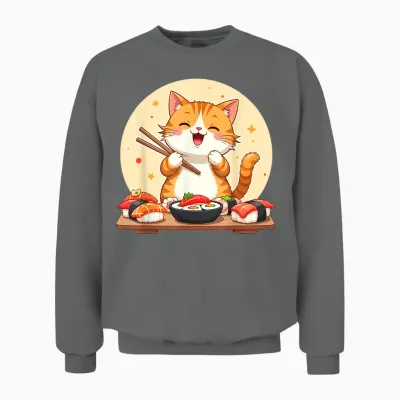 Japanese Sushi Kawaii Sushi Cat Lover T-Shirt, Black, S Unisex Sweatshirt - Graphite Heather