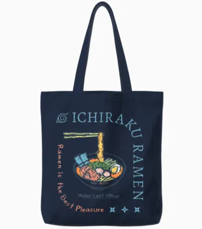 Naruto Shippuden Ichiraku Ramen Dinner Party Anime T-Shirt, Black, S Tote Bags - Navy