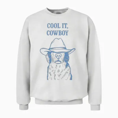 Cool It, Cowboy - Dog with Hat Funny Unisex Sweatshirt - White