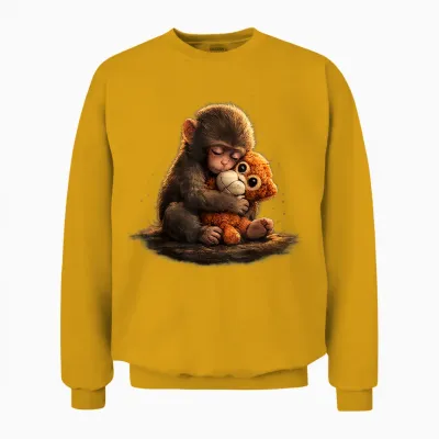 Cute Baby Monkey Punch Viral Zoo Japan Design Unisex Sweatshirt - Gold