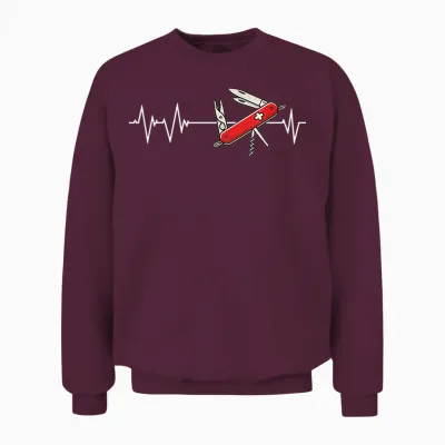 Military Knife Heartbeat Wear Switzerland Sackmesser T-Shirt, Black, S Unisex Sweatshirt - Maroon