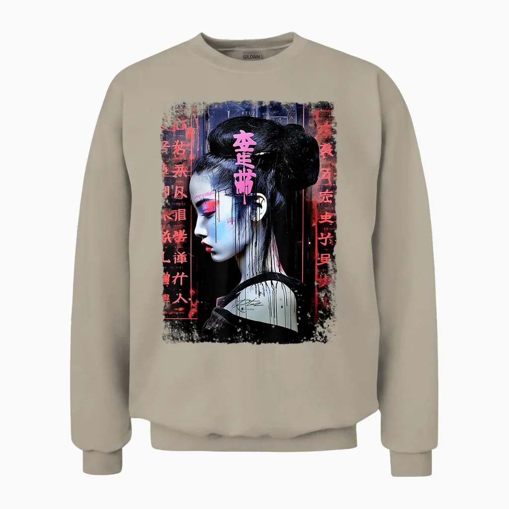Geisha Asia Japan Woman Vintage Culture Tokyo Geisha T-Shirt, Black Unisex Sweatshirt in Sand