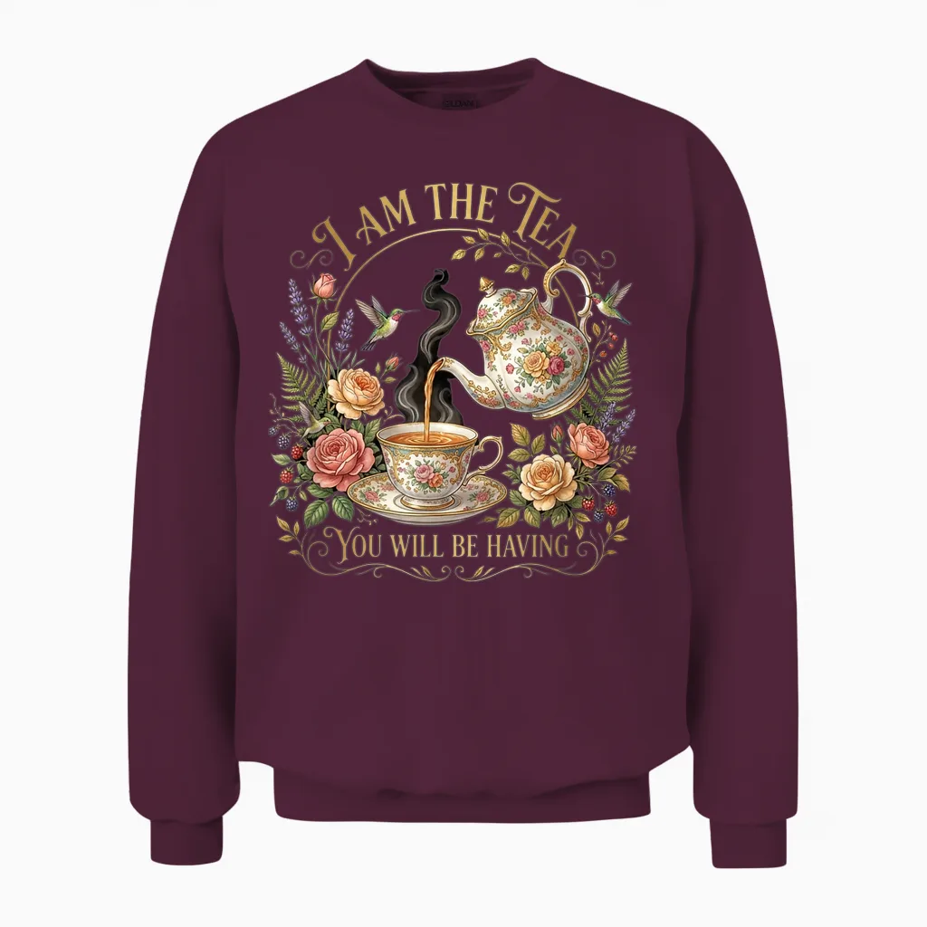 I Am the Tea You're Going Sarcastic British Humour Unisex Sweatshirt in Maroon