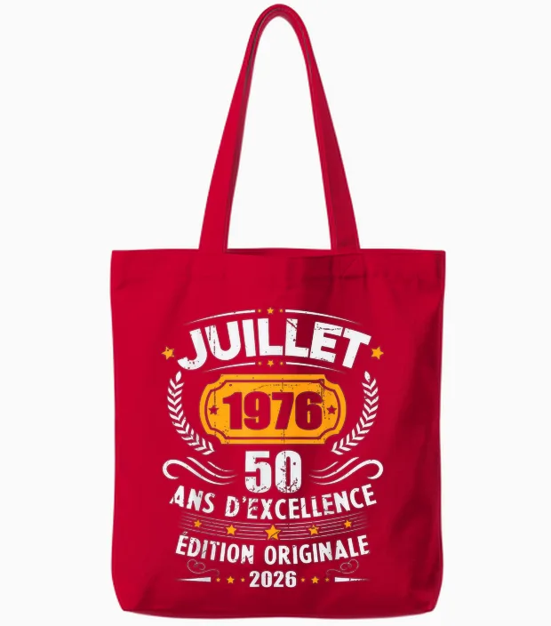 Vintage Juillet 1976 Cadeau Anniversaire 50 Ans Hommes Tote Bags in Red