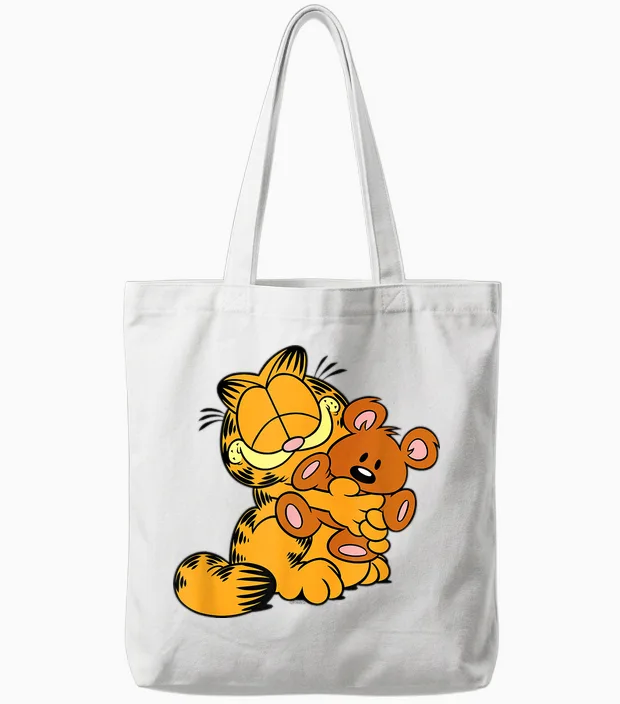 Garfield Hugging Pooky T-Shirt, Gray Tote Bags in White