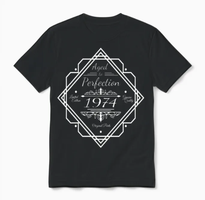1974 Vintage Aged to Perfection 50th Unisex T-Shirt in Black
