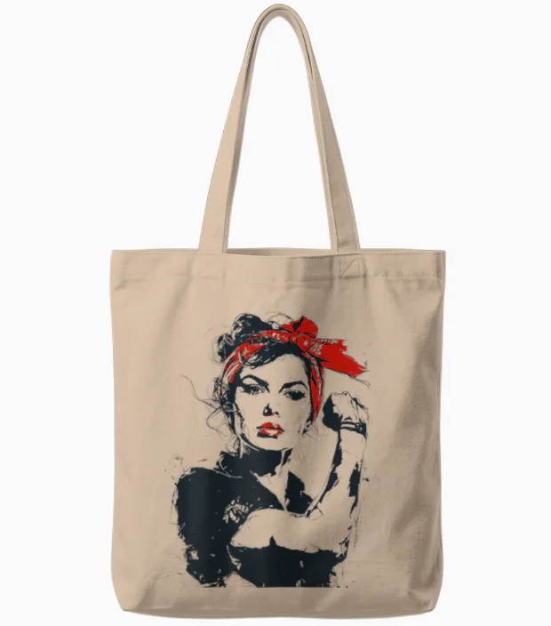 Retro Rosie Rockabilly Tote Bags in Natural