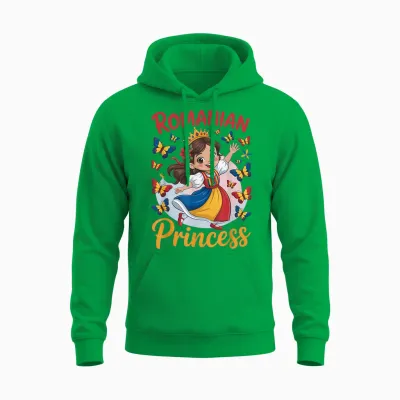 Romanian Princess Cute Girl with Crown for Girls Unisex Hoodie - Irish Green