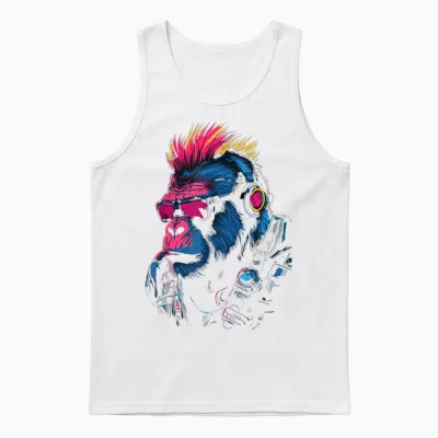Punk Primate - Cyber Punk Gorilla Unisex Tank Top - White