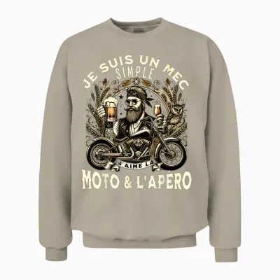 Gift Fan Motorcycle and Aperitif Biker Humour Alcohol Funny T-Shirt, Black, S Unisex Sweatshirt - Sand