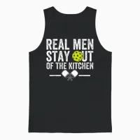 Real Men Stay Out of the Kitchen Funny Pickleball Vintage Unisex Tank Top in Black - 1