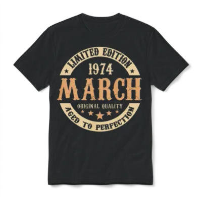 March 1974 Vintage Birthday Present Unisex T-Shirt - Black