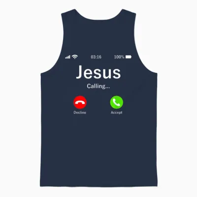 Jesus Is Calling Christian Unisex Tank Top - Navy