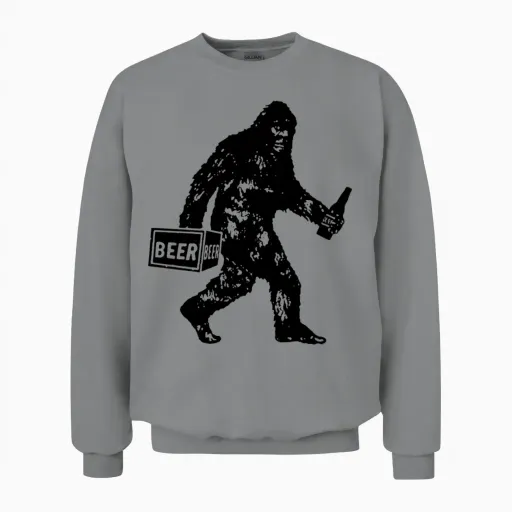 Bigfoot T Shirt Bigfoot Drinking Beer Shirt Funny Unisex Sweatshirt in Sport Grey