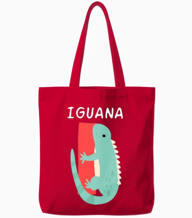 Iguana Alphabet Funny Tote Bags in Red
