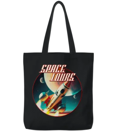 Space Tours — Vintage Retro Space Tote Bags - Black
