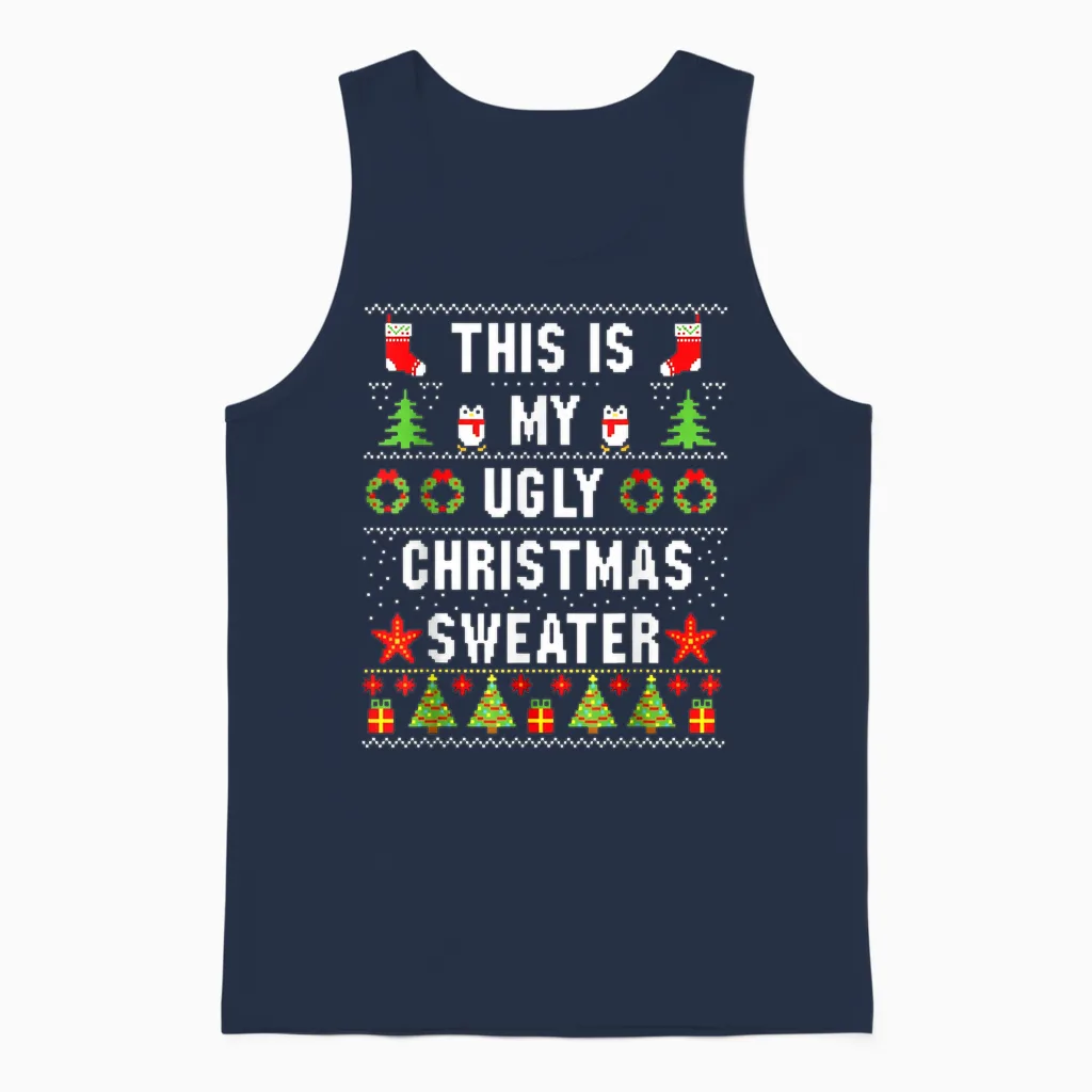 This Is My Its Too Hot Ugly Christmas Sweater Ugly Christmas Unisex Tank Top in Navy