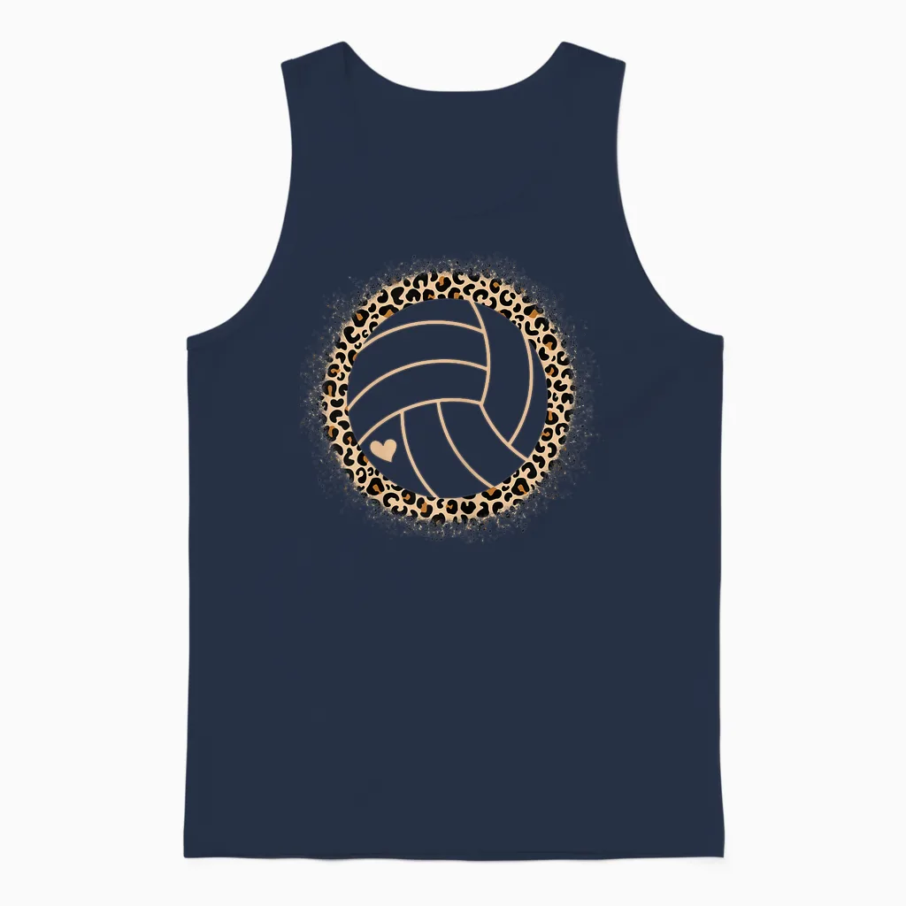 Volleyball Leopard Print Volleyball Player Women Girls T-Shirt, Black Unisex Tank Top in Navy