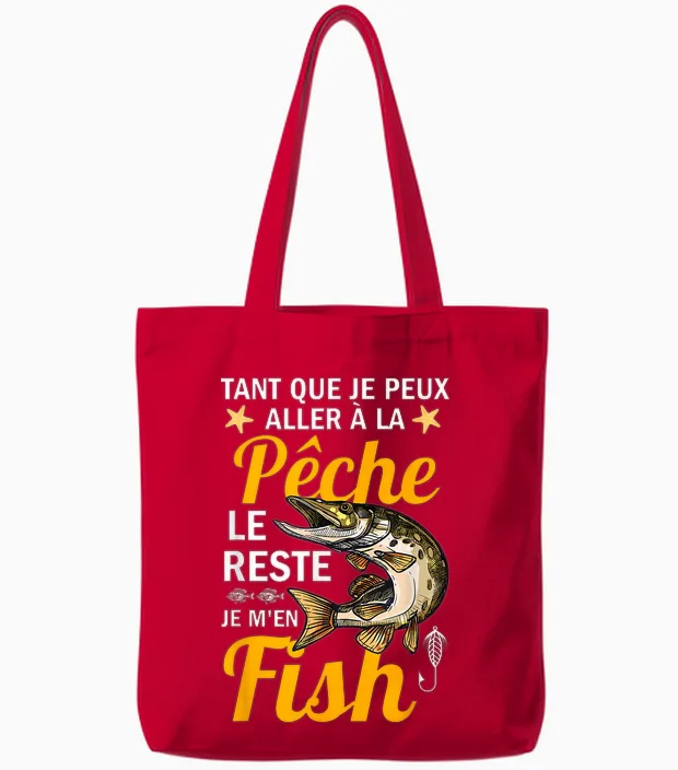 Fisherman the Rest I M'en Fish Fish Humour Fishing Idea T-Shirt, Black, S Tote Bags in Red