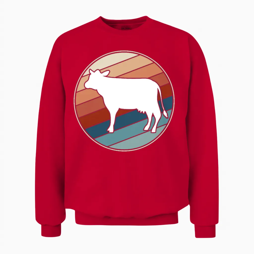Cow in Retro Style Farm & Country Unisex Sweatshirt - Red
