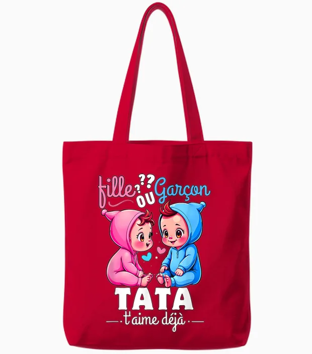 Gift Gender Reveal Tata Party Sex Reveal Baby T-Shirt, Black, S Tote Bags in Red