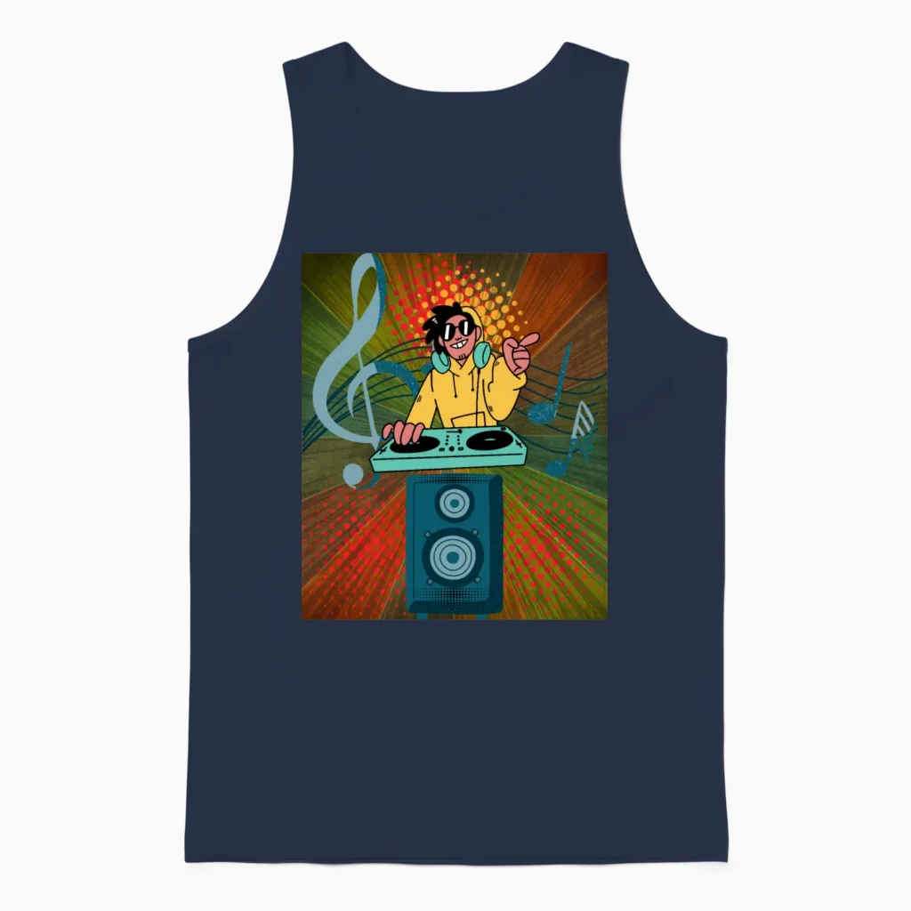 Groove with the Cool Retro Dj Unisex Tank Top in Navy