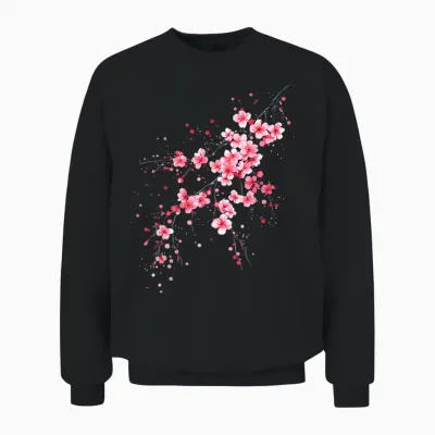Sakura Japanese Cherry Blossom Vintage Unisex Sweatshirt - Black