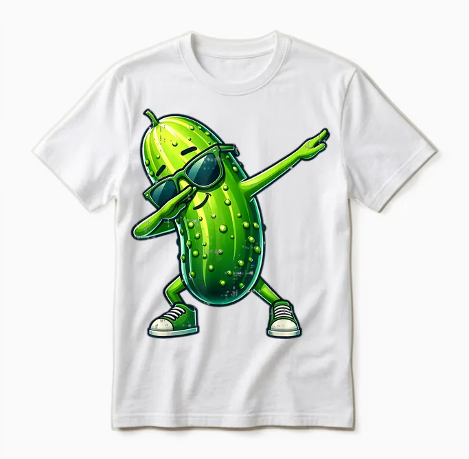 Pickle Dabbing Funny Dancing Cucumber Boys Girls Kids T-Shirt, Black, S Unisex T-Shirt in White
