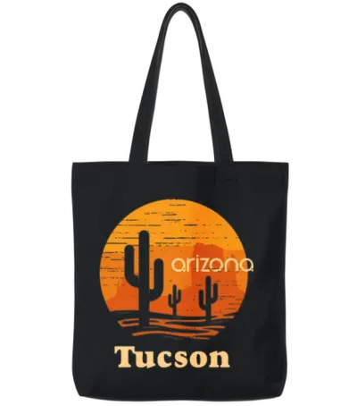 Tucson Arizona Retro Cactus Tote Bags - Black