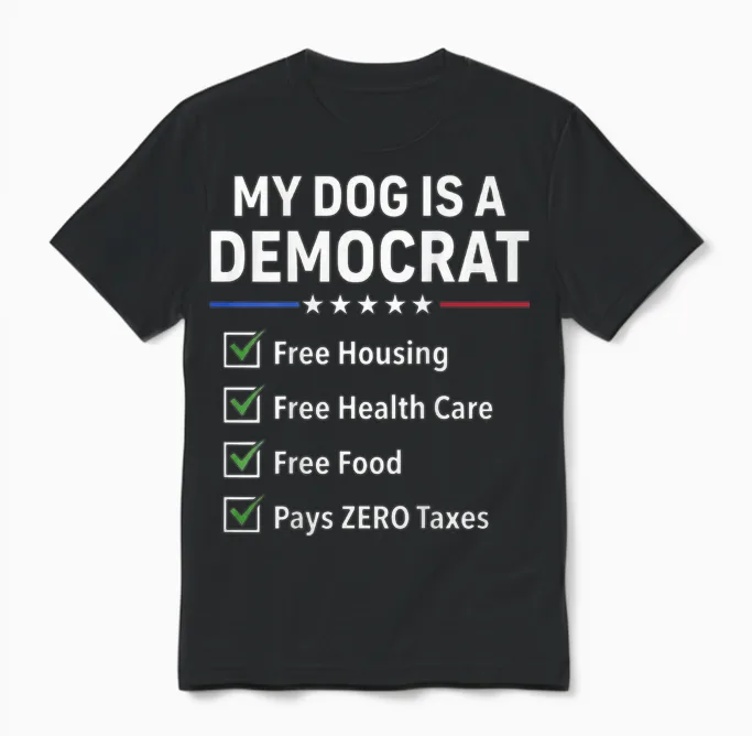 My Dog Is a Democrat Free Housing (on Back) Unisex T-Shirt in Black