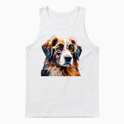 Dog with Eyeglasses Unisex Tank Top - White