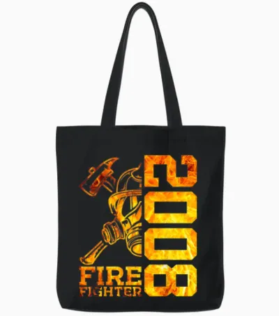 Fire Fighter 2008 15 Years Fire Fighter 15th Birthday T-Shirt, Black Tote Bags - Black