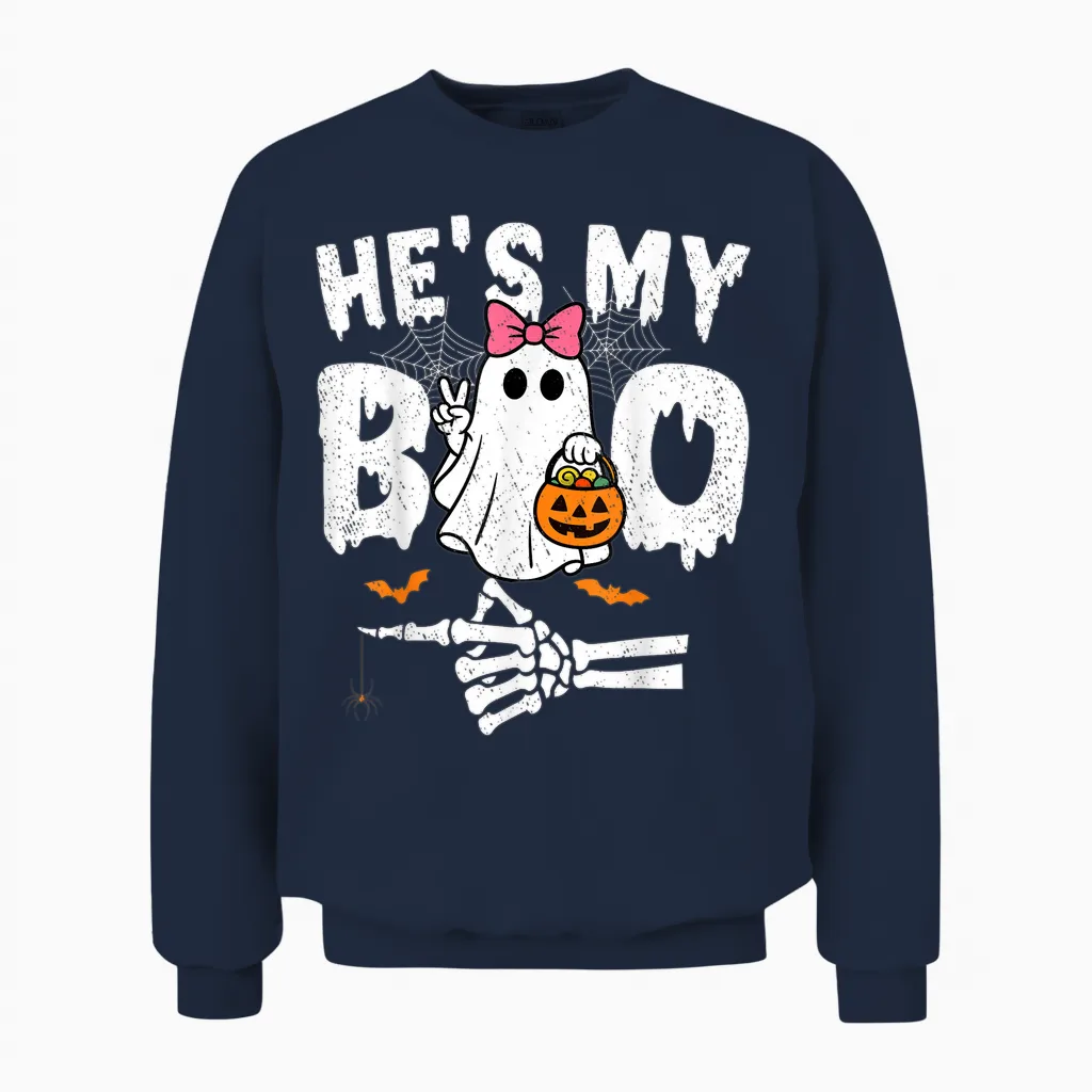 He's My Boo Matching Couple Halloween Couples She's My Boo Unisex Sweatshirt in Navy