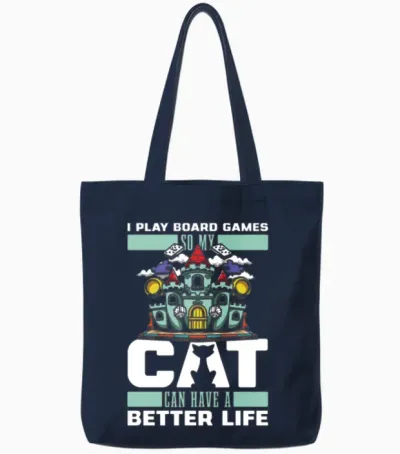 Board Games Cat Tote Bags - Navy