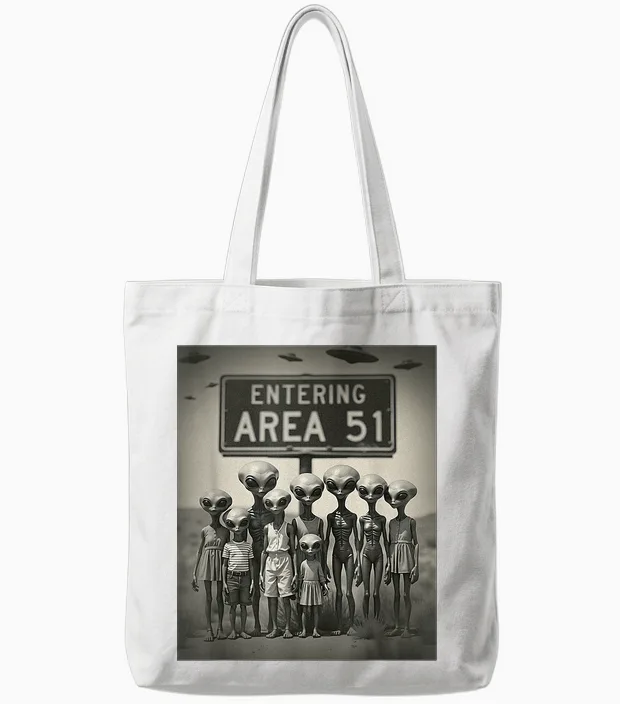 Vintage Aliens Family Group Photo Entrée Zone 51 Drôle Ovni Tote Bags in White