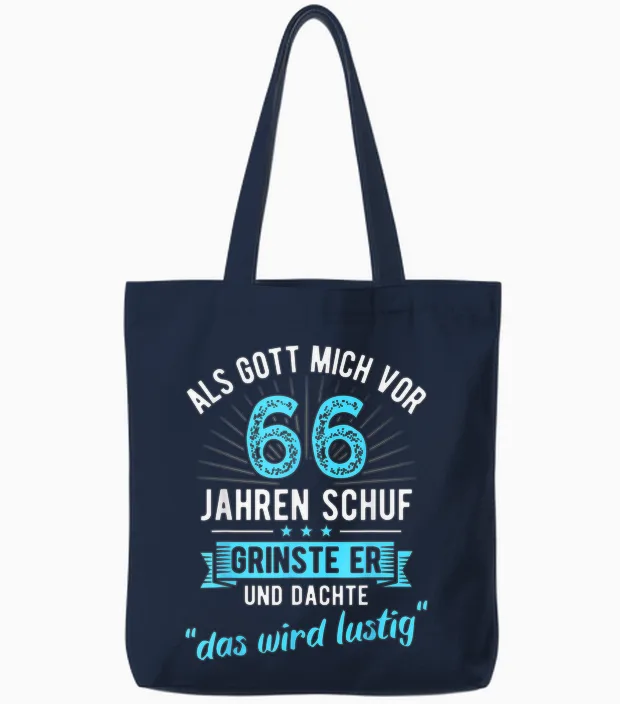 66th Birthday as God Me Ago 66 Years Created T-Shirt, Black Tote Bags in Navy