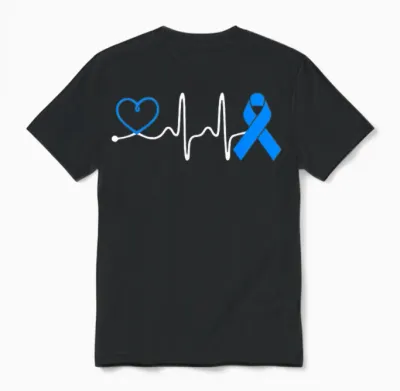 Blue Ribbon Heart Beat for Colon Cancer Awareness T-Shirt, Black, S Unisex T-Shirt - Black