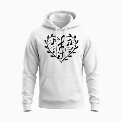 Music Heart Passion Pattern Musician with Treble Clef Unisex Hoodie - White