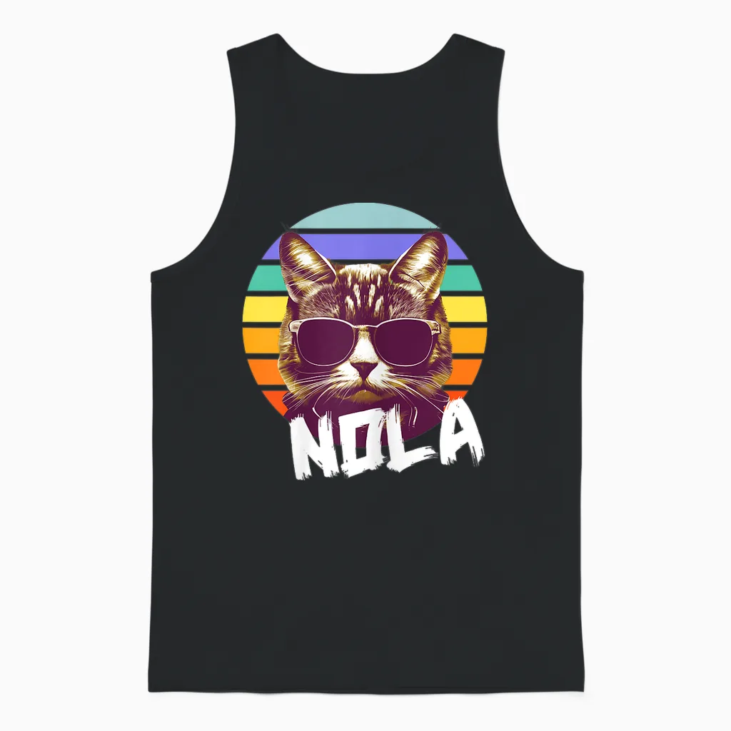 Nola - Cute Girl Name with Cool Cat Unisex Tank Top in Black
