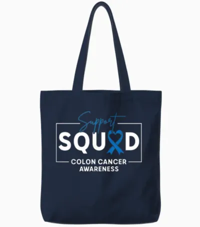 Support Squad Colorectal Colon Cancer Awareness Blue Ribbon Tote Bags - Navy