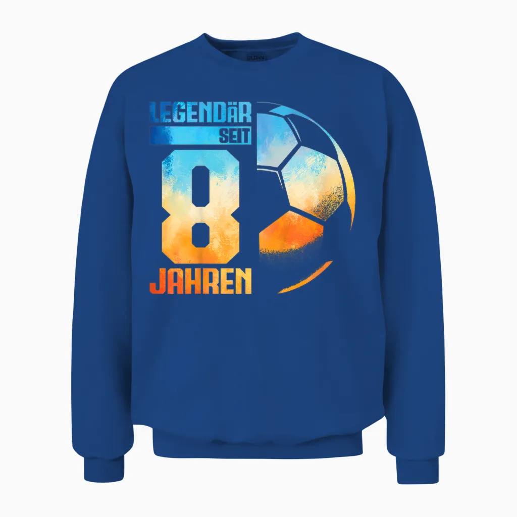 Kids 8th Birthday Retro Football Player 8 Years Boy Kids T-Shirt, Black Unisex Sweatshirt in Royal