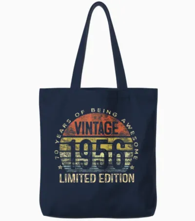Vintage 1956 Limited Edition 70-Year-Old 70th Birthday Tote Bags - Navy