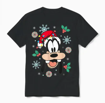 Disney Mickey and Friends Christmas Goofy Big Face Portrait Unisex T-Shirt - Black