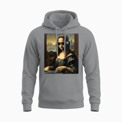 Mona Lisa in Dj | Trending Aesthetic Streetwear T-Shirt, Black, S Unisex Hoodie - Sport Grey
