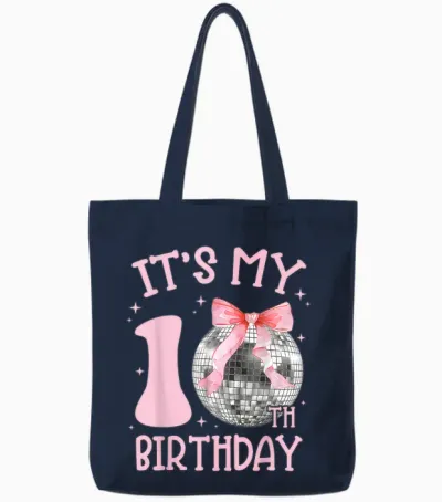 10th Birthday Coquette Bow Disco Ball 10 Year Old Birthday Tote Bags - Navy