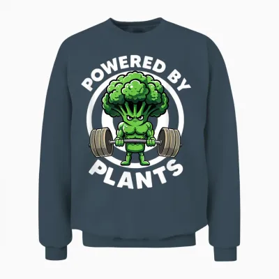 Powered by Plants Vegan Athlete Vegan Gym Vegan Bodybuilding T-Shirt, Black, S Unisex Sweatshirt - Dark Heather