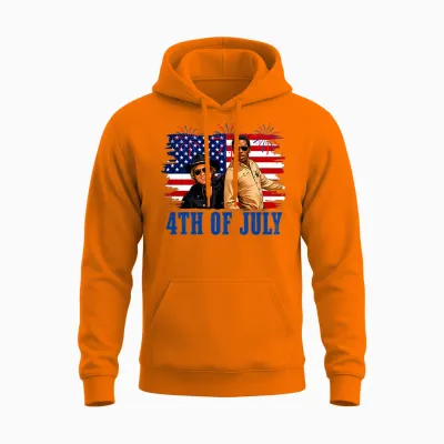 Hey Where the White Women at Fourth July Humor 2 Side Unisex Hoodie - Safety Orange