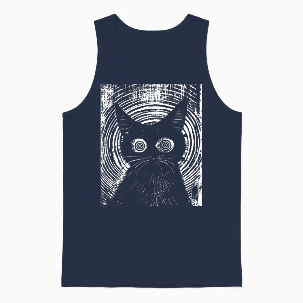 Trippy Cat | Pastel Goth Gothic Grunge Alt Punk Weirdcore T-Shirt, Black Unisex Tank Top in Navy