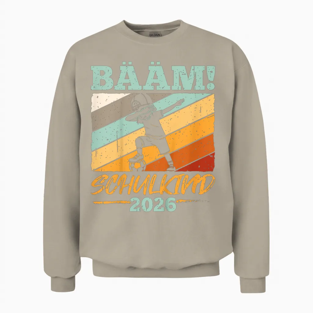Kinder Bääm Schulkind 2026 Grundschule Schulkind Schule Einschulung Unisex Sweatshirt in Sand